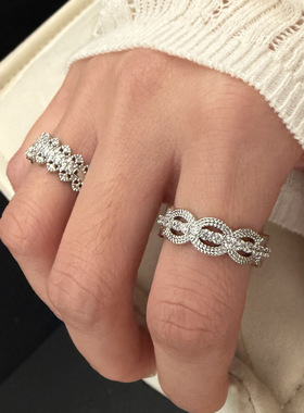 韩版拉丝花朵镂空锆石戒指高级感蕾丝ins简约甜美叠戴食指戒