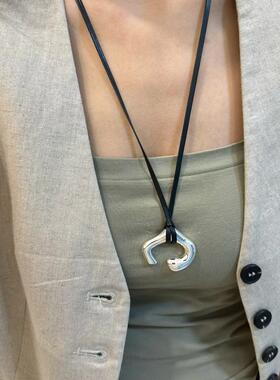 韩国春夏新款棕色皮绳项链