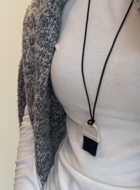 天然石虎眼石长款串珠项链百搭设计感小众黑色抽拉项链手工项链女