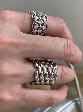 镂空银色个性戒指套组高级感