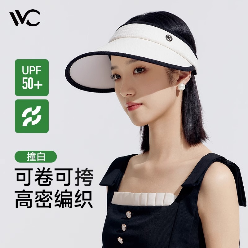 vvc防晒帽女防紫外线遮脸运动户外空顶太阳帽子夏天遮阳帽小香风 - 图1