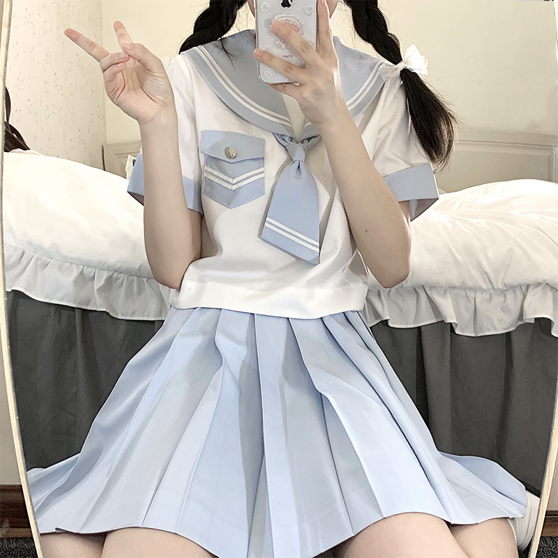 【月野HOUSE】*雪樱*原创JK制服夏日感水色学院风水手服夏服+领带 - 图2