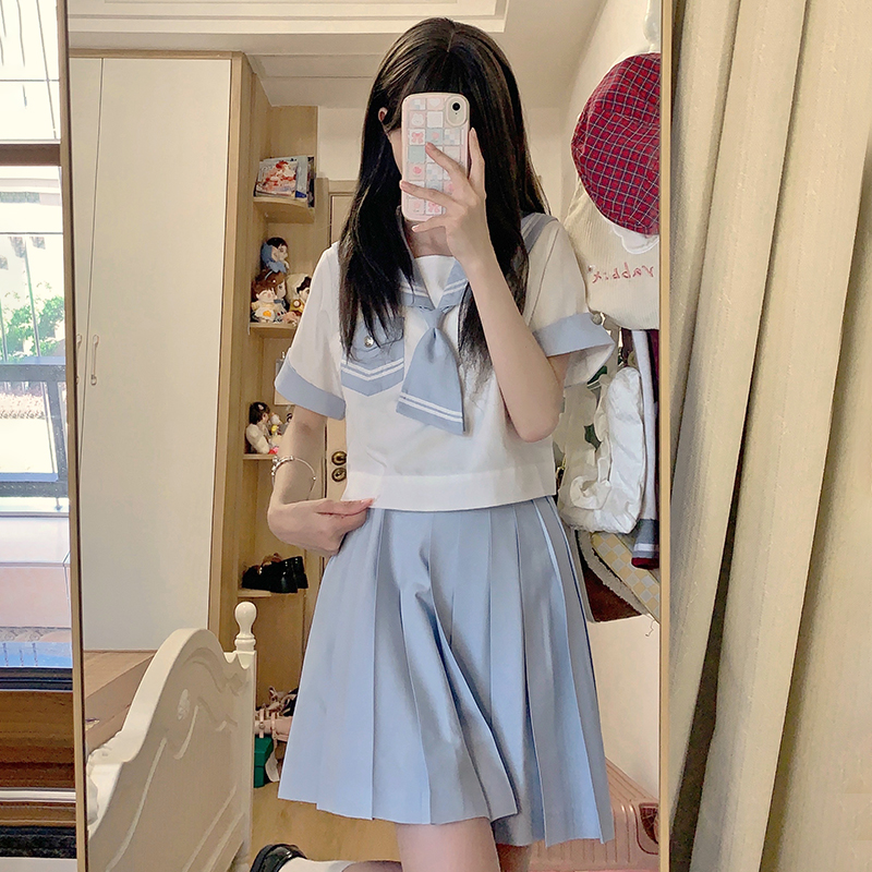 【月野HOUSE】*雪樱*原创JK制服夏日感水色学院风水手服夏服+领带 - 图0