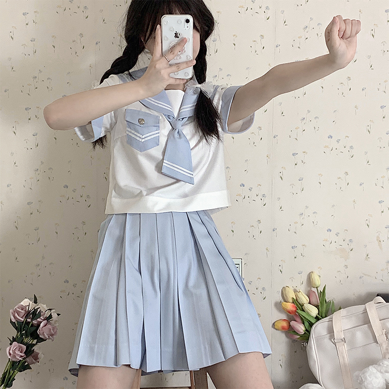 【月野HOUSE】*雪樱*原创JK制服夏日感水色学院风水手服夏服+领带 - 图3