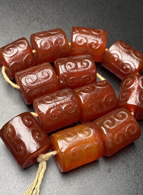 天然柿子红玛瑙回纹桶珠祥云珠手串链男女民族风手饰持隔17*15mm