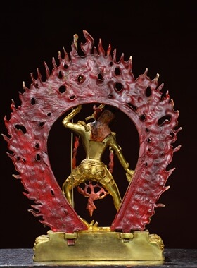 藏传黄铜鎏金仿古背光空行佛母观音像摆件居家香案供奉用品35㎝