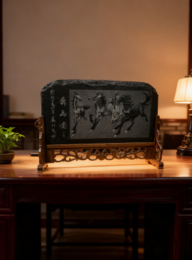 纯手工精品煤雕马到成功摆件