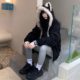 黑色猫耳朵毛领棉服加厚外套女2025冬装新款超好看复古座山雕棉衣