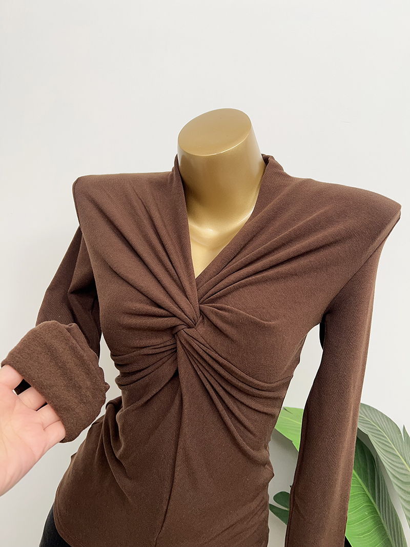 加绒加厚！柔软性感V领打底衫ins韩国复古洋气长袖T恤上衣女秋冬 - 图1