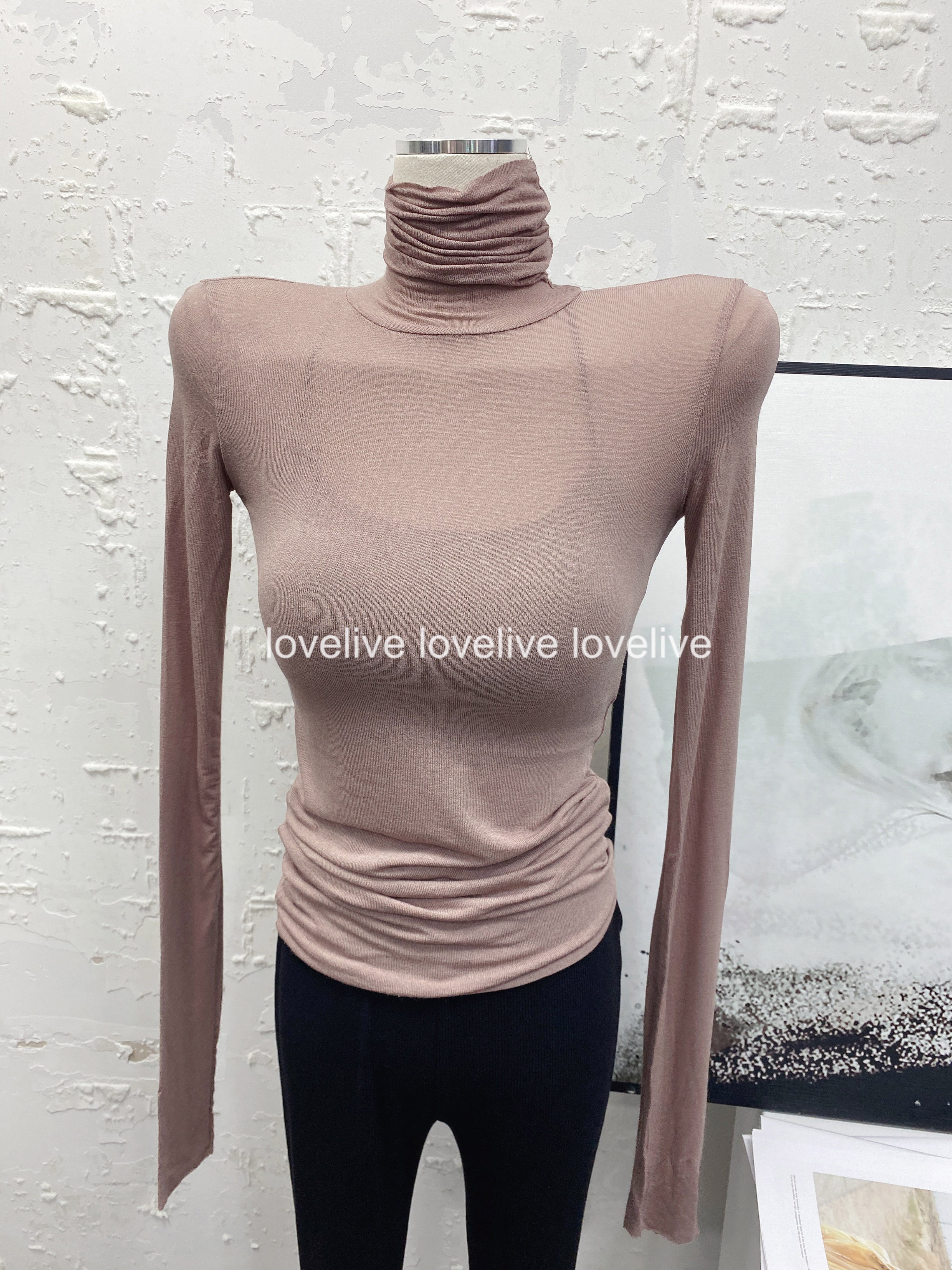 推荐！韩国热门秋冬 气场优势堆堆领基础款高领修身长袖打底衫女 - 图1