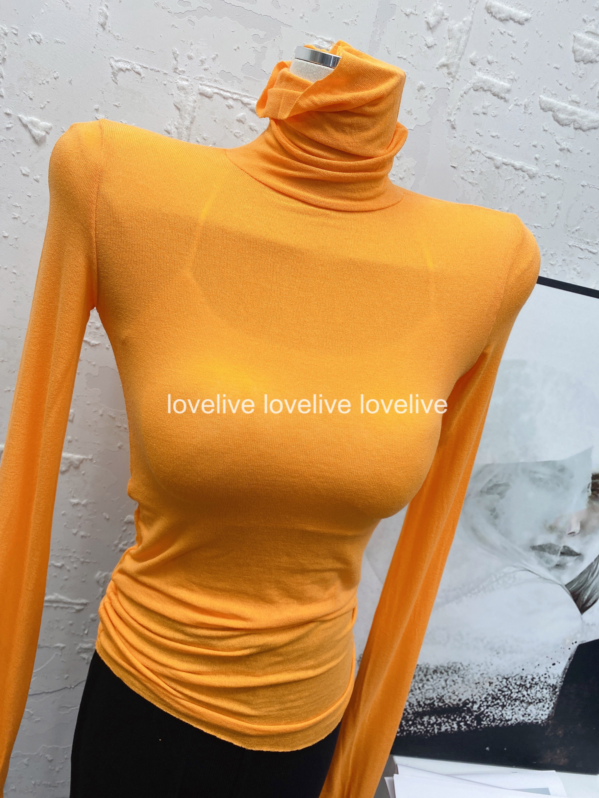 推荐！韩国热门秋冬 气场优势堆堆领基础款高领修身长袖打底衫女 - 图3