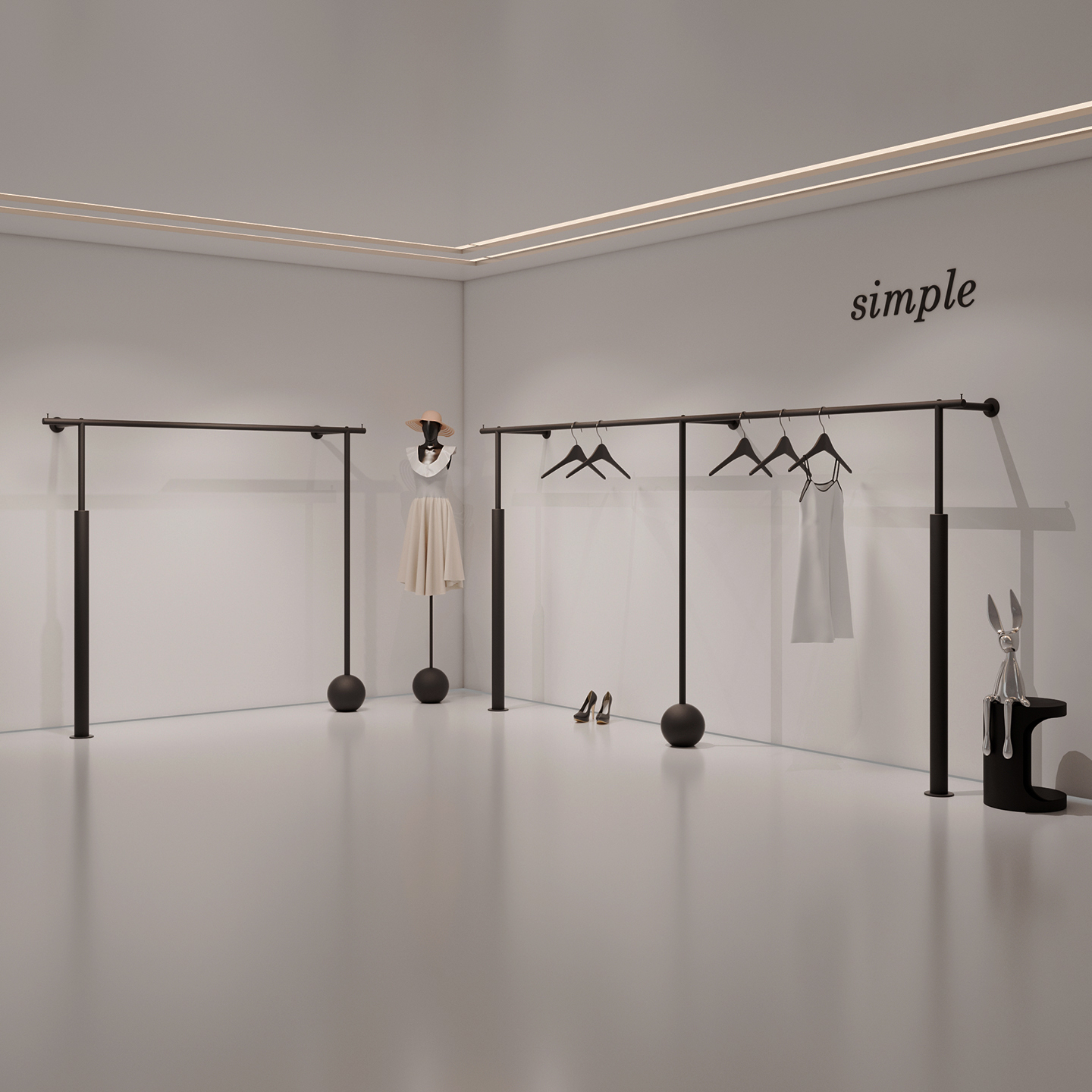 服装店展示架上墙挂衣架铁艺黑色落地陈列架女装店专用挂衣杆货架 - 图1