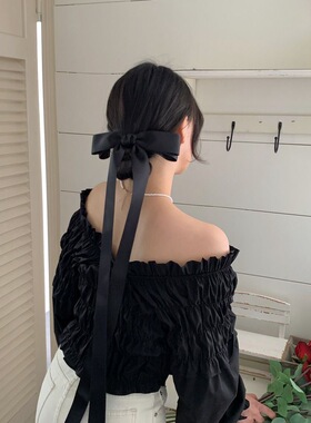 痞幼同款黑色超长蝴蝶结飘带发夹女2026新款后脑勺丝带法式头发饰
