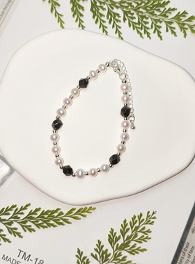 星辰黑曜石天然珍珠手链时尚个性