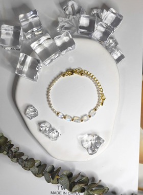 月汐秘语 天然淡水珠手链月光石原创 轻奢小众百搭个性气质  H019