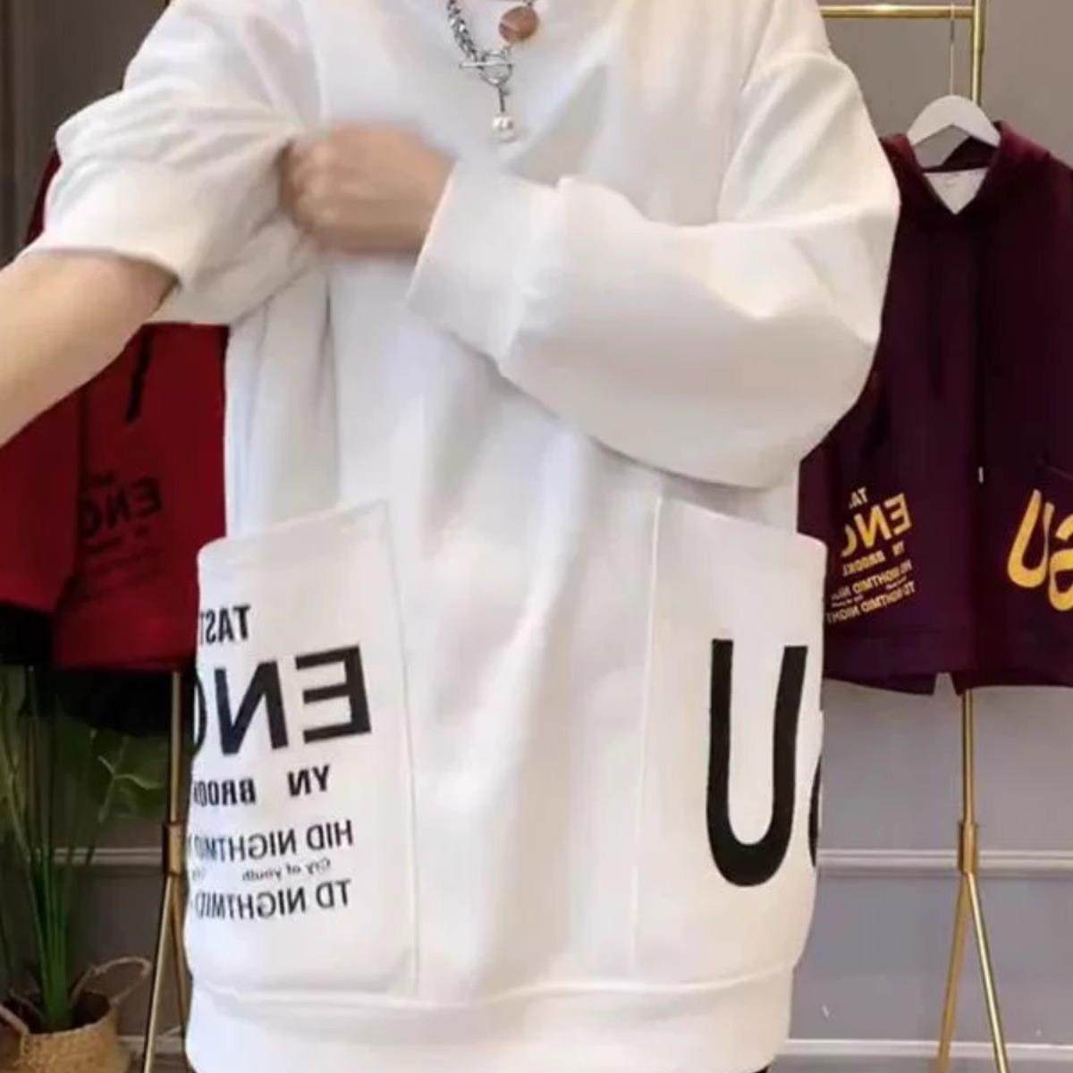 2025秋冬新款中长款宽松洋气时尚显瘦双口袋加绒圆领卫衣女春秋款,淘宝优惠券,粉丝福利购,淘宝优惠卷