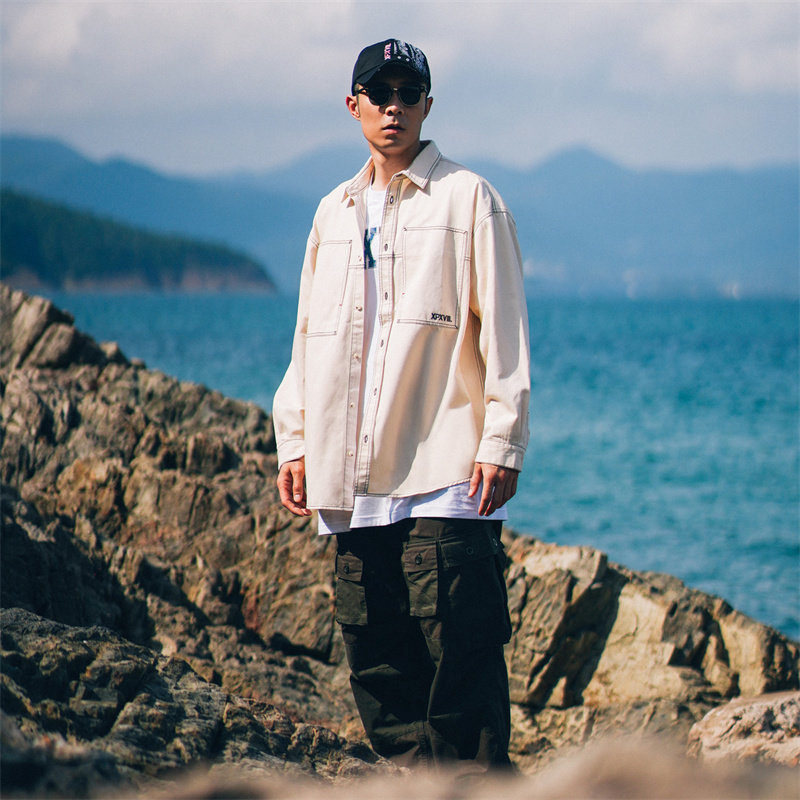 XPX 周柏豪 CONTRAST STITCHING LIGHT TONE SHIRT 休闲长袖衬衫 - 图1