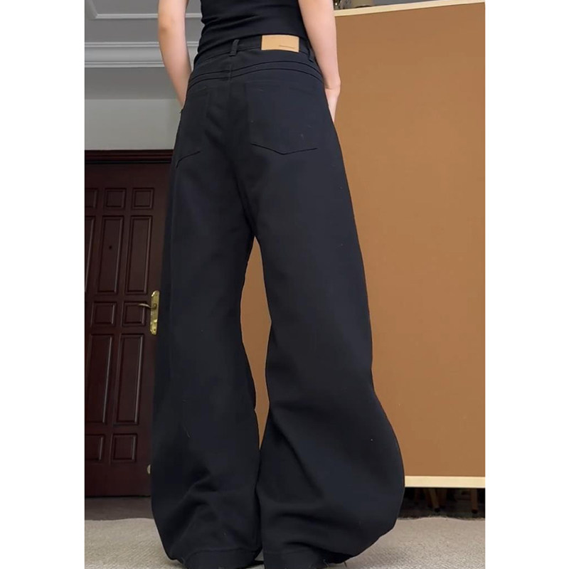 美式解构褶皱牛仔裤大码女装2025新款复古宽松显瘦廓形弯刀阔腿裤,淘宝优惠券,粉丝福利购,淘宝优惠卷