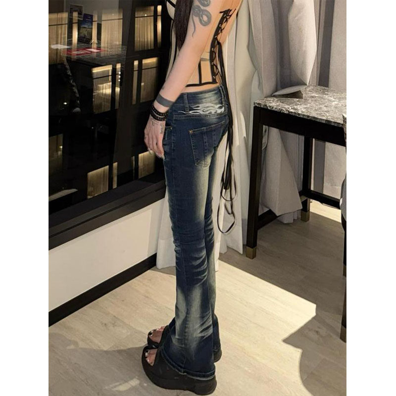 美式复古水洗低腰刺绣微喇牛仔裤女辣妹设计感修身显瘦垂感长裤子,淘宝优惠券,粉丝福利购,淘宝优惠卷