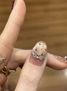 手工定制穿戴美甲短款糖葫芦红色猫眼蝴蝶结婚甲新娘孕妇可拆卸甲