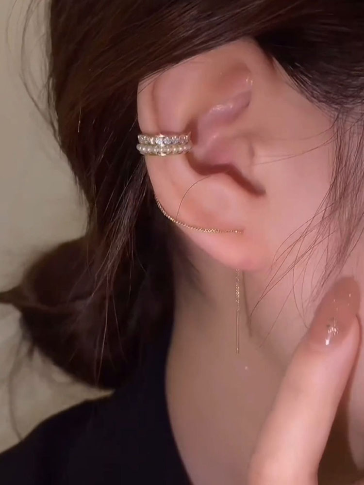 韩国纯银耳钉简约链条女耳环2023年新款潮气质耳饰高级感耳夹耳线
