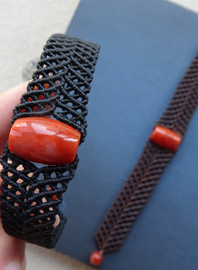 手工编织路路通南红桶珠