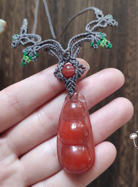 南红手作风挂件福禄寿编织绳吊坠