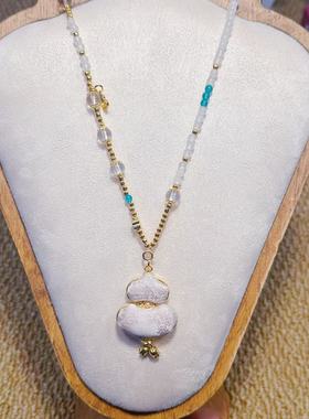 【宋锦粉葫芦】晚湖新中式旗袍配饰宋锦粉葫芦吊坠项链长款女饰品