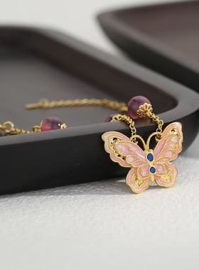 天然糖心珠紫色镂空蝴蝶手链气质网红手串轻奢手饰送女友