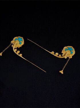 复古明代法手工镀金色烧蓝汉服头饰女步摇流苏发簪钗古风