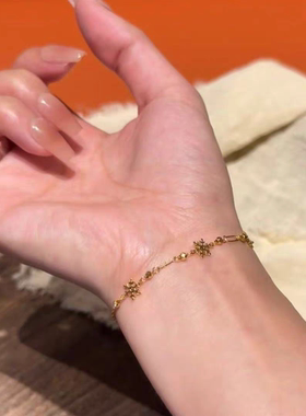 金色雪花手链轻奢黄金色高级小众精致设计新款简约气质百搭女