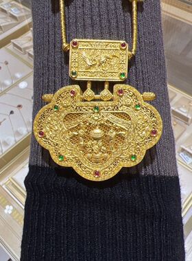 金店同款 铜合金 手工錾刻花丝龙凤锁包 烧蓝项链铜合金婚嫁款