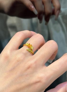 【新款】珐琅彩金桂飘香戒指女复古珐琅桂花心语食指戒