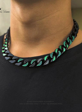 原创设计嘻哈钛钢烤漆墨绿色项链