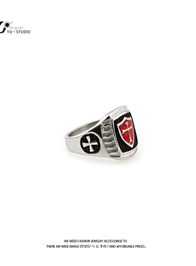 YUSTUDIO男士钛钢镶钻欧美戒指