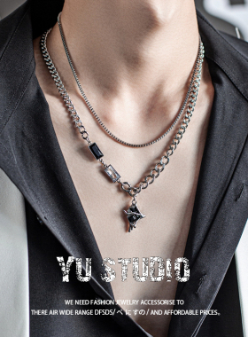 YUSTUDIO钛钢芒星中性风水晶项链
