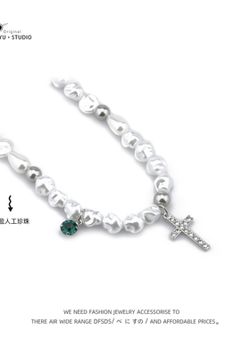 yu原创欧美嘻哈珍珠钛钢绿宝石