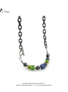 YUSTUDIO黑玛瑙珍珠钛钢男女项链