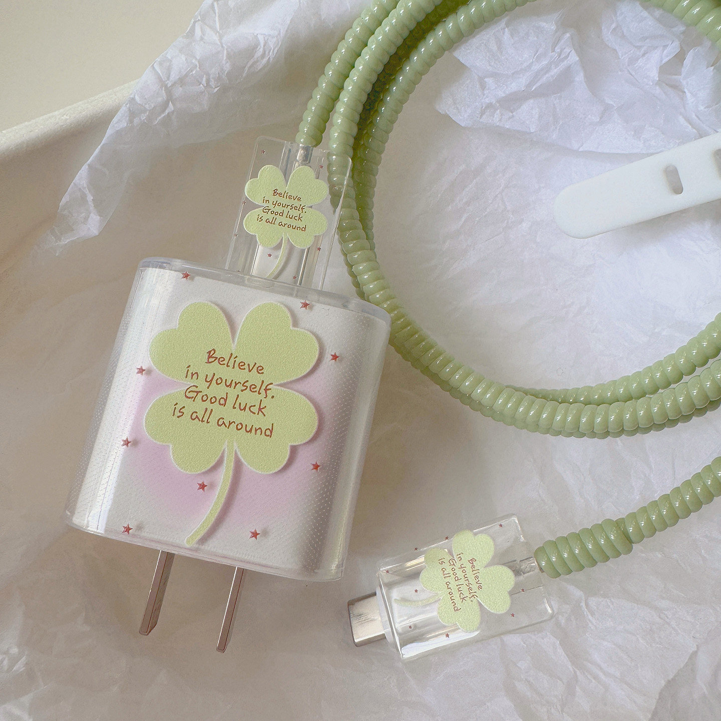 幸运四叶草充电器线保护套适用iPhone16/15线套14缠绕线20w快充壳,淘宝优惠券,粉丝福利购,淘宝优惠卷