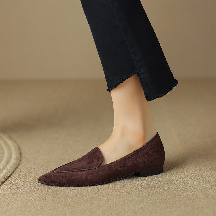 复古磨砂尖头深口单鞋女平底春秋真皮超软羊皮乐福鞋一脚蹬豆豆鞋,淘宝优惠券,粉丝福利购,淘宝优惠卷