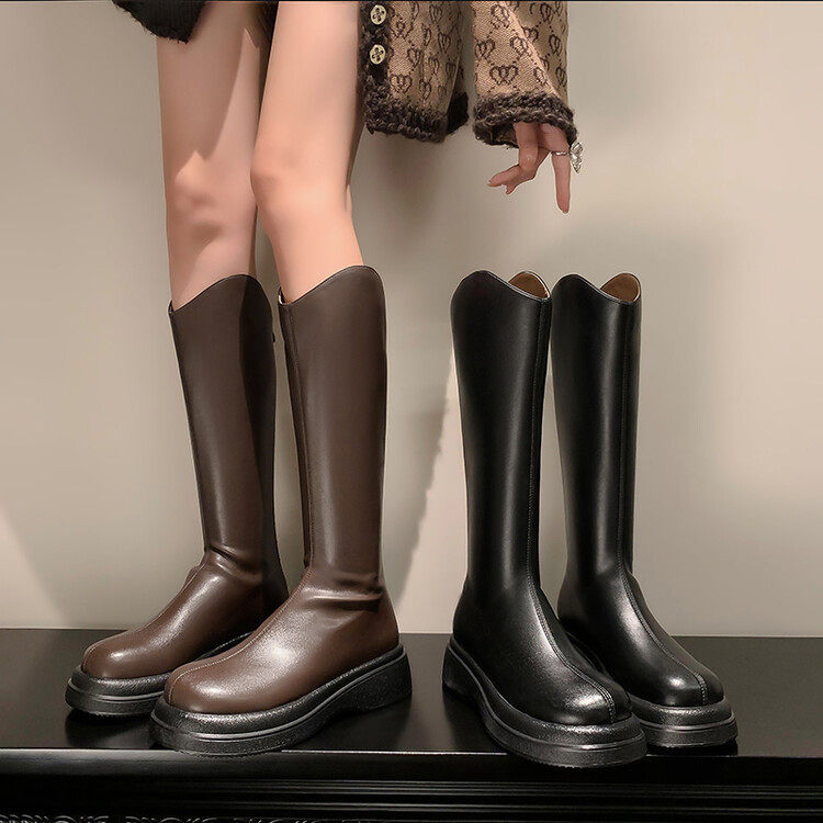 显瘦休闲靴子女松糕跟不过膝长靴bai搭厚底粗跟烟筒骑士靴高筒靴,淘宝优惠券,粉丝福利购,淘宝优惠卷