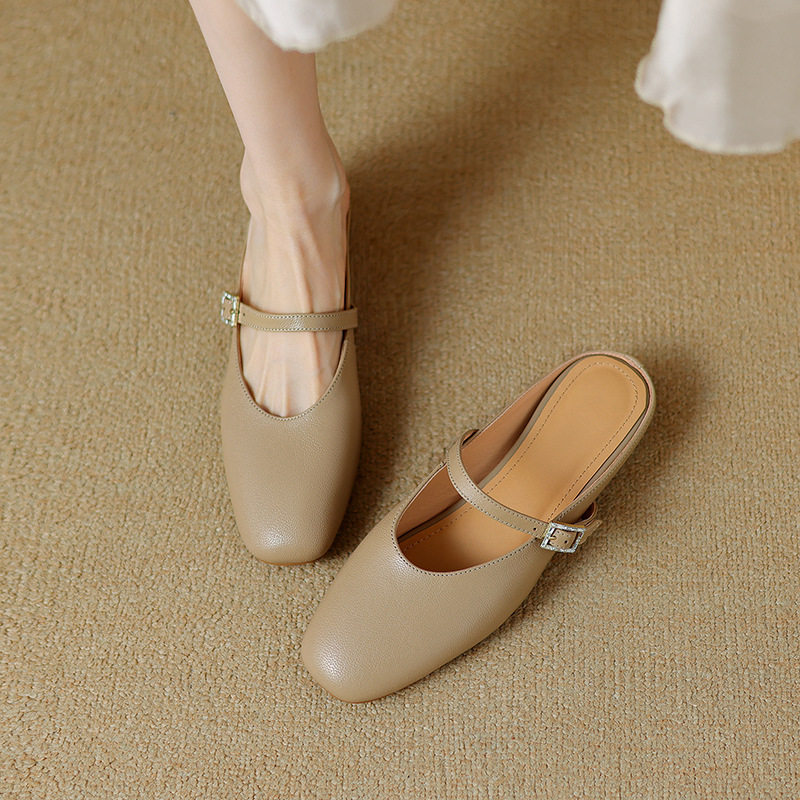 法式晚风真皮坡跟包头半拖鞋夏外穿内增高懒人穆勒鞋女大码41一43,淘宝优惠券,粉丝福利购,淘宝优惠卷