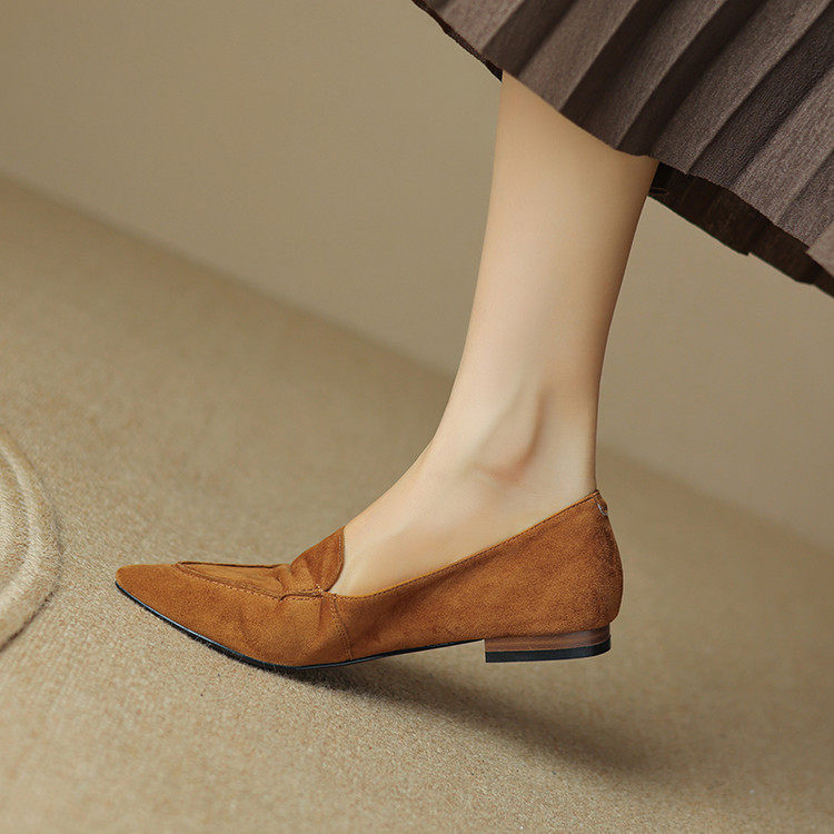 复古磨砂尖头深口单鞋女平底春秋真皮超软羊皮乐福鞋一脚蹬豆豆鞋,淘宝优惠券,粉丝福利购,淘宝优惠卷