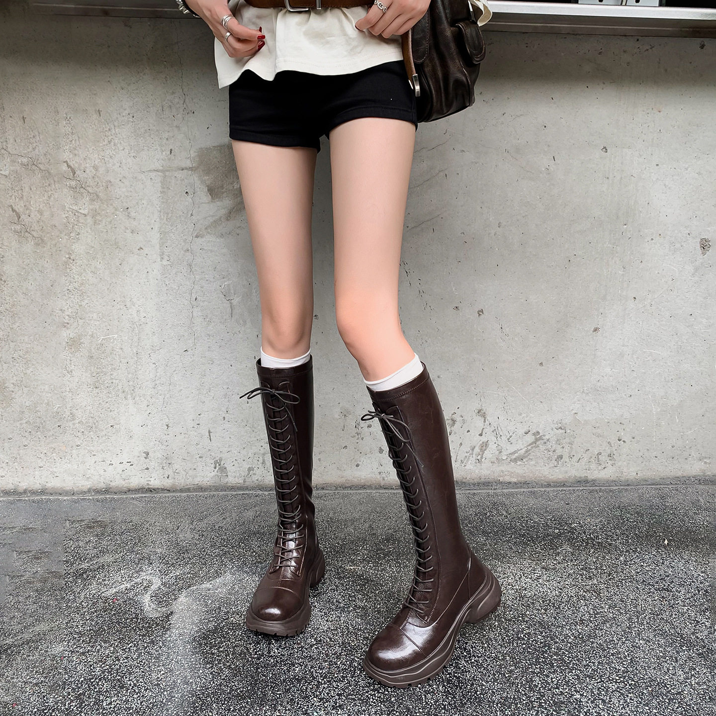 2025年新款百搭潮流长筒靴交叉系带时尚骑士靴休闲瘦腿利器高筒靴,淘宝优惠券,粉丝福利购,淘宝优惠卷