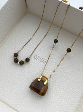 不掉色虎眼石包包毛衣链叠戴项链