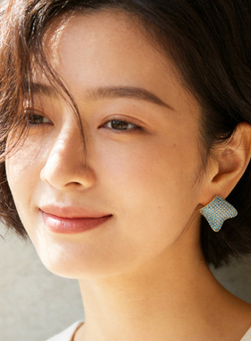 独特绝美~蓝松石波浪方布耳钉女