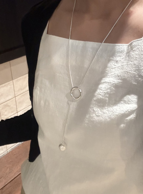 法式复古拉丝圆球吊坠项链