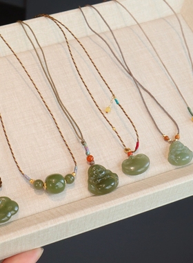 天然和田玉项链女玉石吊坠毛衣链