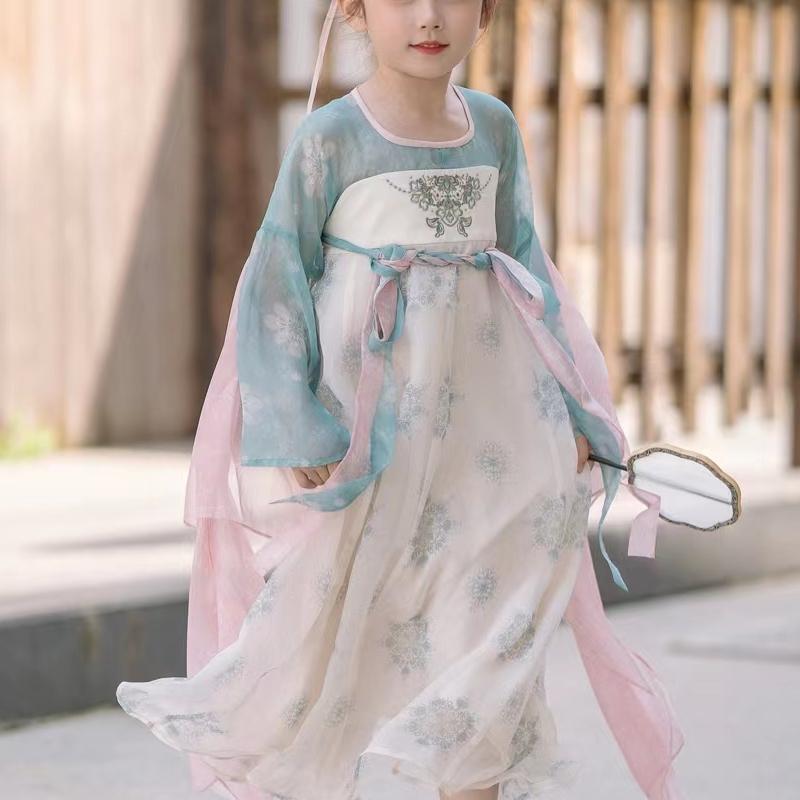 汉服女童连衣裙古风演出服纱裙长款古典舞团体新款演出服练功 - 图1