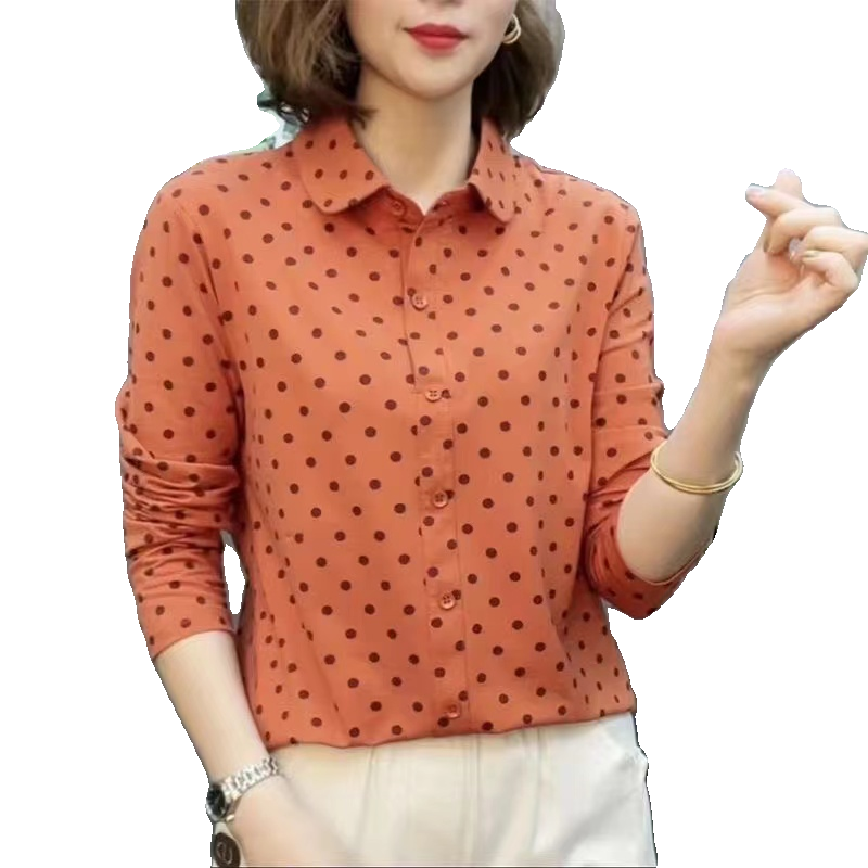 圆点长袖衬衫女叠穿衬衣休闲外套女士内搭打底衫2024春秋新款女,淘宝优惠券,粉丝福利购,淘宝优惠卷